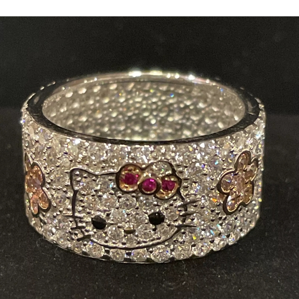Hello Kitty Diamonique Sterling Silver Ring Blooming Flowers Eternity Band